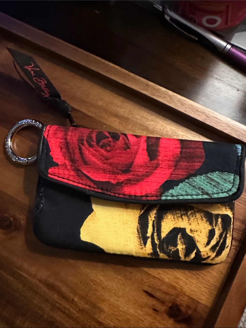 Vera Bradley Floral Wristlet in Red, Yellow and Teal